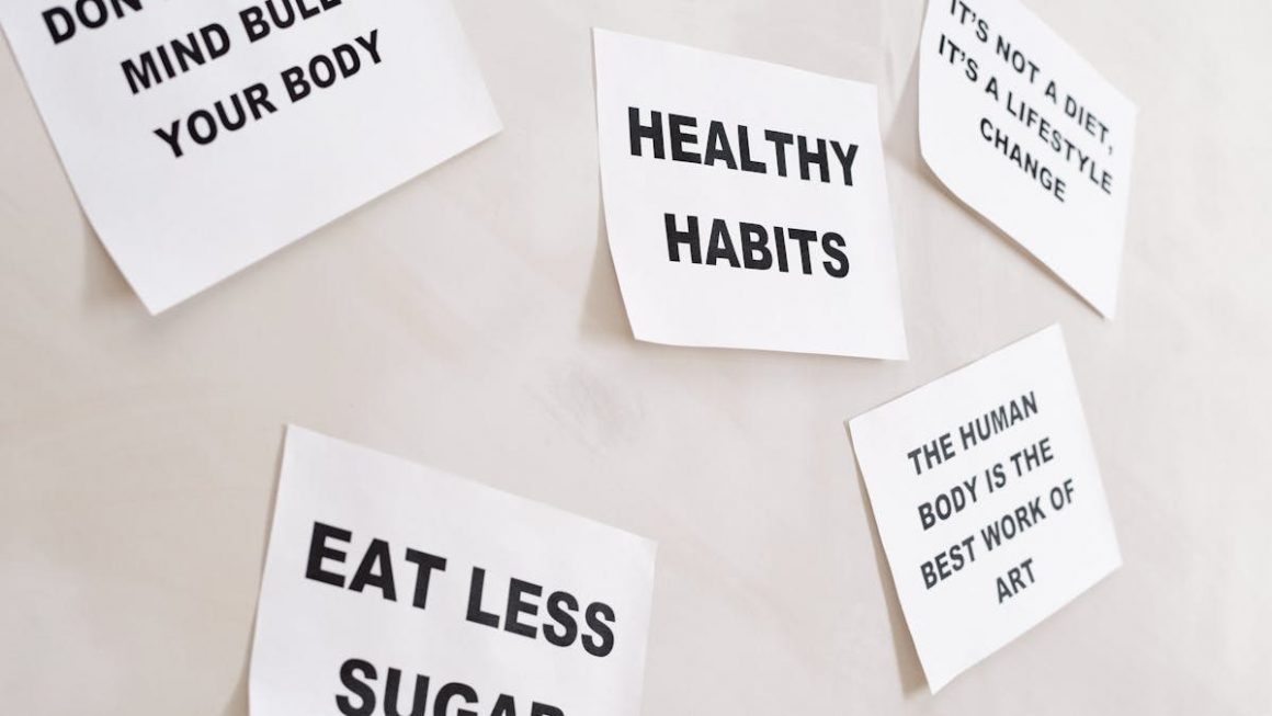 Inspirational health-themed text posters promoting a healthy lifestyle, focus on positive habits.